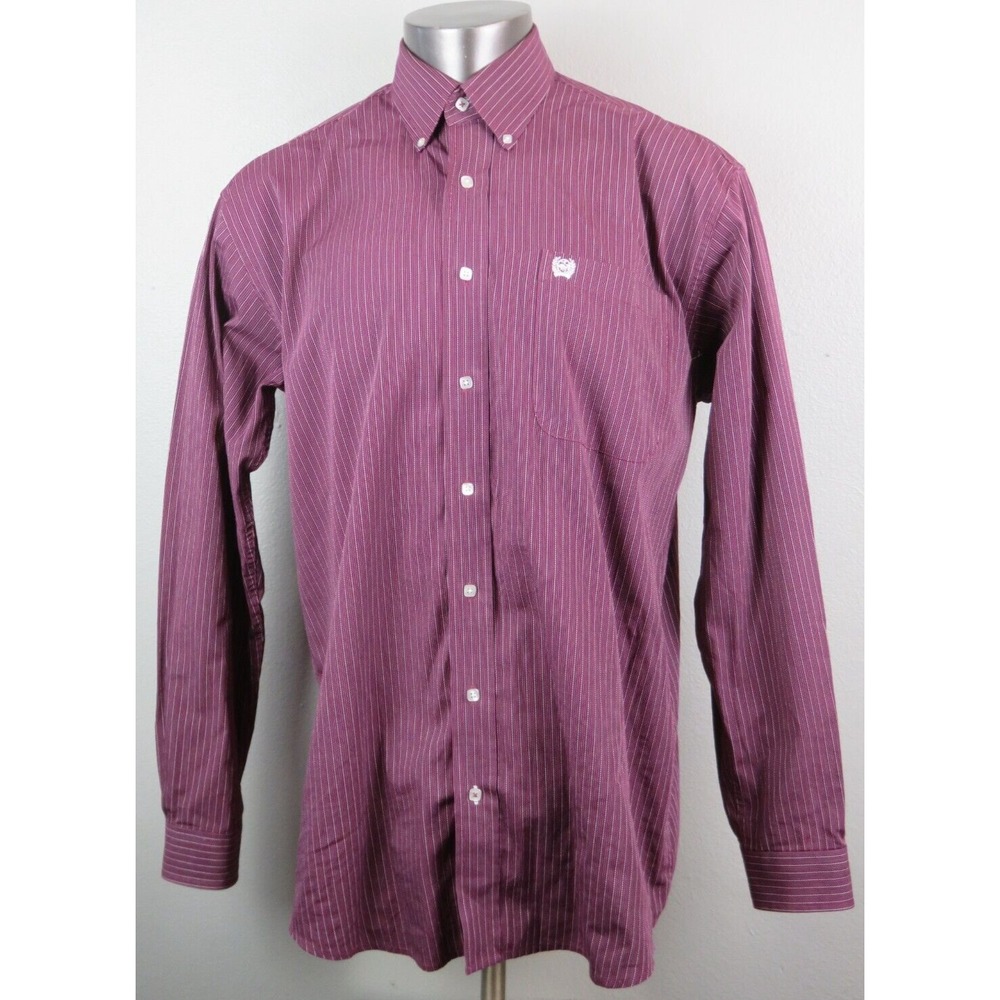 Mens Cinch Long Sleeve Button Front Shirt Burgundy Red Purple Size M Striped